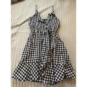 EXPRESS  Gingham Ruffles Wrap Black and White Mini Dress Small